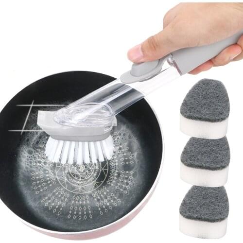 Washing Dish Brushes With 3Pcs Non-Stick Oil Scouring Pad Sink Floor Cleaning Tools Automatic Liquid Cleaning Brush Scrubber