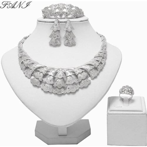 Fani statement Designer jewelry set Wholesale Nigerian Wedding woman jewelry set Dubai Gold/Sliver Plated Bridal Jewelry Set