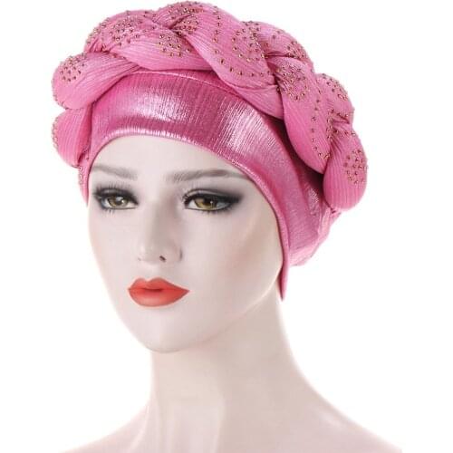 Turban Cap Latest Auto Gele Headtie Islamic Hat With Shiny Stones Hat For Ladies Nigerian Turban Gele Cap