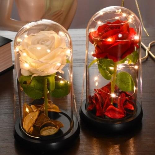Eternal Flower Artificial Eternal Rose LED In Glass Cover Christmas Home Decoration For Mother Valentines Day New Year Gift