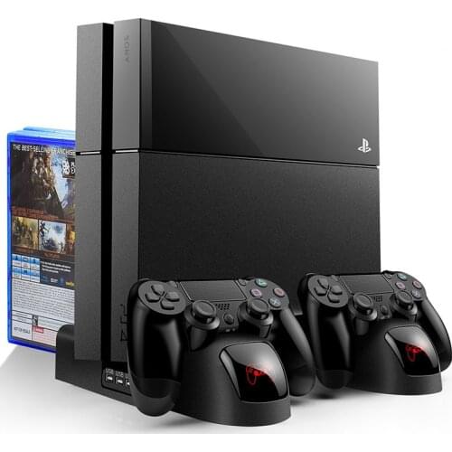 PS4 Vertical Stand 2 Cooling Fan Cooler Dual Controller Charger LED Charging Station Universal for SONY Playstation 4 Slim/Pro