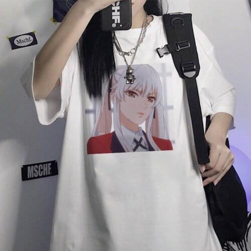 Japanese Anime T-Shirt Ikishima midari gambling Cartoon T-Shirt Women Harajuku sketch Tees Loose Short Sleeve Tops 90s Killua