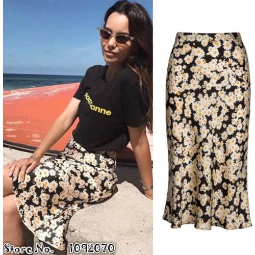 Women Elasticized Waist Band 3/4 length 100% Silk Satin The Naomi - Flower Power The Naomi Slip Skirt