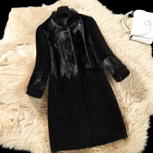 Real Wool Fur Coat Female Winter Warm Jackets For Women Sheep Shearling Coats Patchwork Natural Mink Fur Jacket X-16