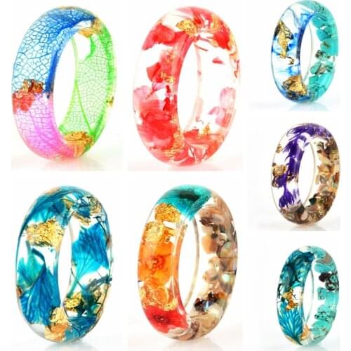 2020 New Handmade Forest Dried Flowers Gold Foil Inside Resin Rings for Women Jewelry Engagement Wedding Finger Rings Party Gift