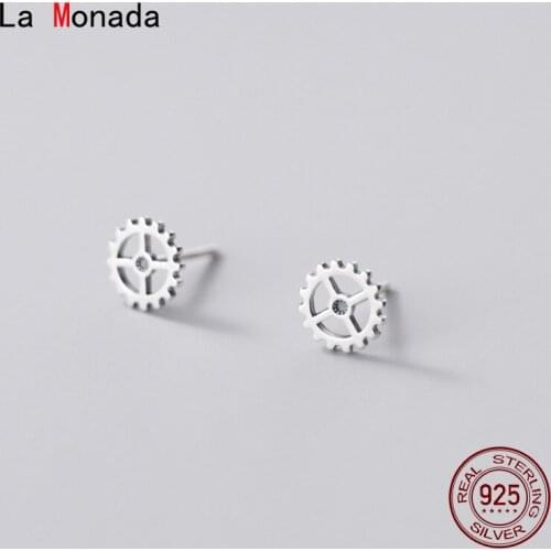 La Monada Small Woman Earring Female 925 Silver Gear Stud Earrings Korean Fashion Silver Earrings For Girl Women Jewelry Vintage