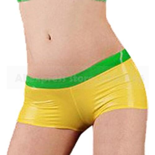 Female Yellow and Trims Apple Green Color Latex Panties Low Waist Rubber Girl Tights Shorts Underwear RPW075