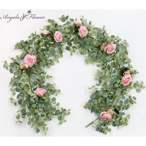 1.9m Eucalyptus Vine Garland Artificial Flowers Gypsophila Hanging Green Plants Vine Wedding Table Flower Row Runner Home Decor
