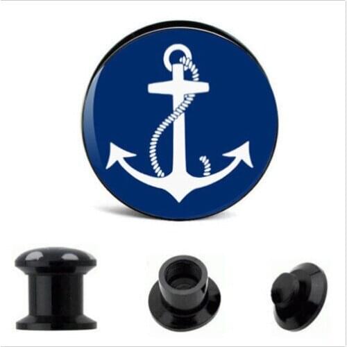 1 pair sexy womens ear plugs tunnels gauges kits 4mm-16mm anchor ocean style plastic anti-allergic body jewelry for fashion men