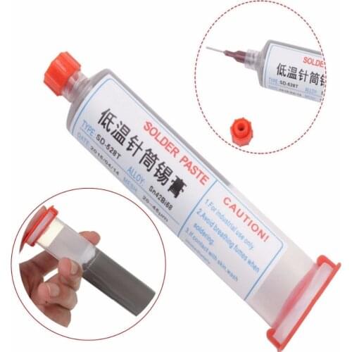100% Original 100g Sn42Bi58 SD-528T low temperature SMT LED lead free SMT solder paste Melting Point 138 Degree +needles