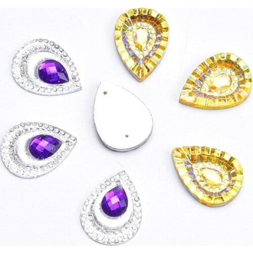 100Pcs/Bag 13*18mm Large Tear Drop Shape Resin Rhinestone Button with 2 Holes DIY Garment Accessories