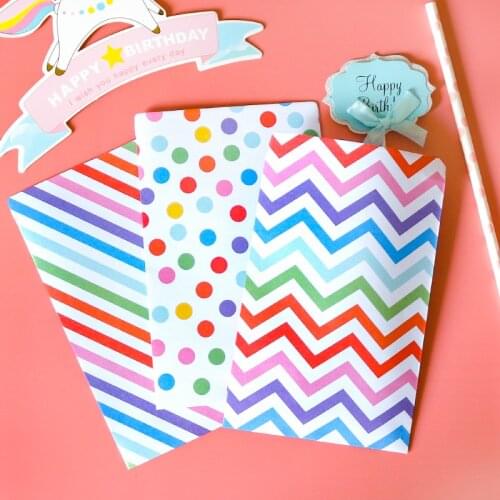12sets Rainbow Paper Treat Bags Colorful Polka Dot Stripe Chevron Gift Bag Wedding Birthday Party Favor Bag Packaging Supplies
