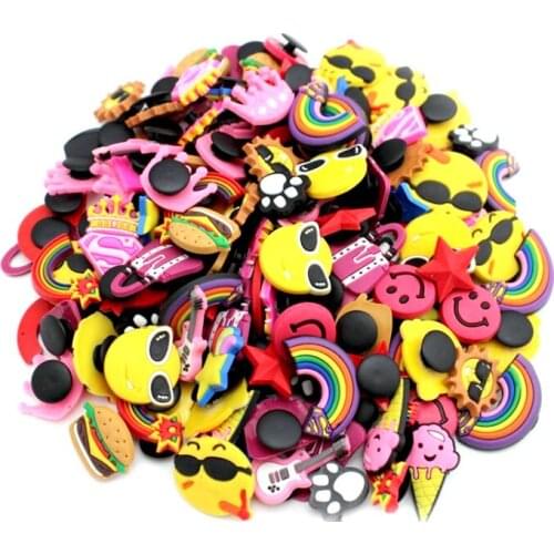 150 Pcs Food Hamburger smile face guiter pvc Shoe accessories Shoe Charms Shoe Decorations for Clog Bracelet Wristband Kid Gift