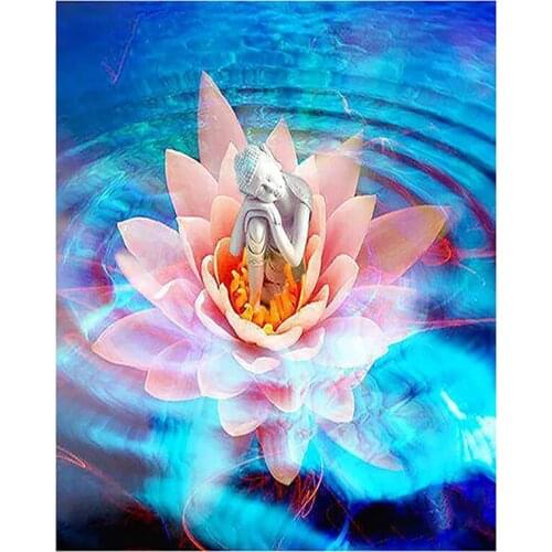 5D DIY Diamond Painting Cross stitch Kit with Diamond Mosaic Embroidery "Lotus Buddha" 3D Painting Round Home Decor Gift FH6215