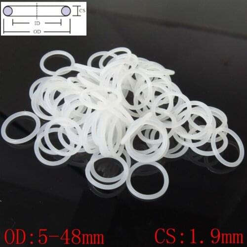 White Food Grade Silicon Rubber O-Ring Seals Washer Cross Section 1.9mm OD 5-48mm