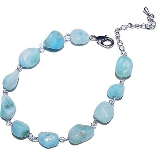 Lii Ji Unique Natural Stone Blue Larimar Nugget shape wire handwork Fashion Bracelet Nice Gift for Women