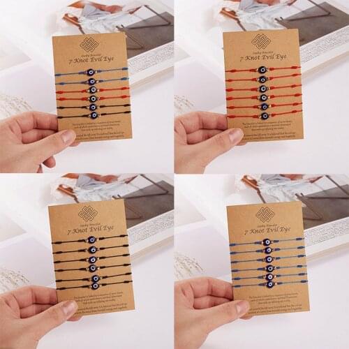 6PCS/SET Friendship Bracelets For Friends 7 Knots Blue Evil Eye Pendant Weaving Rope Chain Bracelet For Women Lucky Jewelry