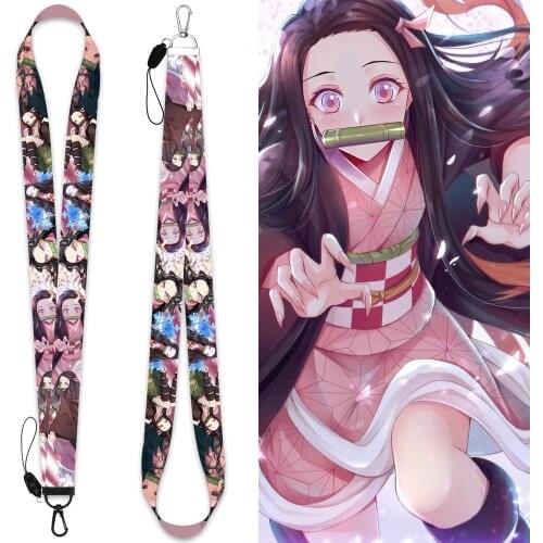 Demon Slayer Keychain Anime Accessories Nezuko Neck Strap Phone Chain Work Id Card Bag Lanyard Cartoon Women Jewelry Men Gift