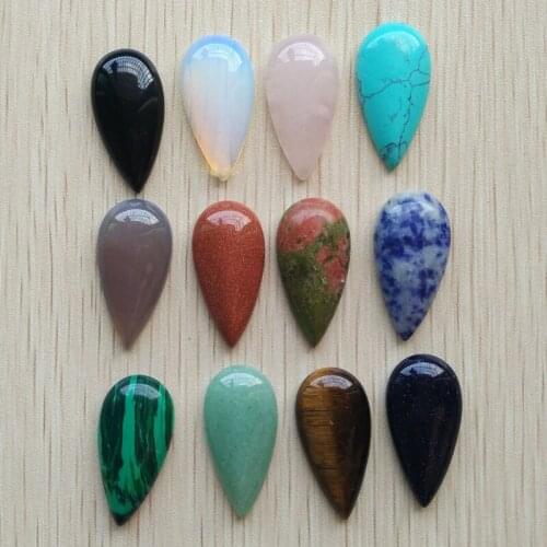 2016 new fashion top quality natural stone mix dropp cabochon stone beads 15x30mm 12pcs/lot Wholesale free shipping