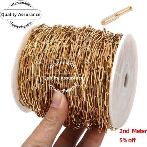 1 Meter 4x14mm Stainless Steel Gold Rolo Cable Chains Flat Wire Chic Chain Fit for DIY Jewelry Making