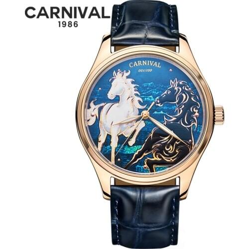 Relogio Masculino Carnival Brand Luxury Automatic Watch Men 3D Horse MIYOTA Movement Mechanical Wrist Watches Clock Reloj Hombre