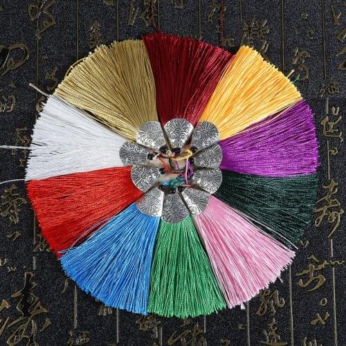 1PC Big Size Decorative Tassel Polyester with Black Agate & Zinc Alloy Antique Silver Color Plated Bead Cap 80mm for DIY Dangler