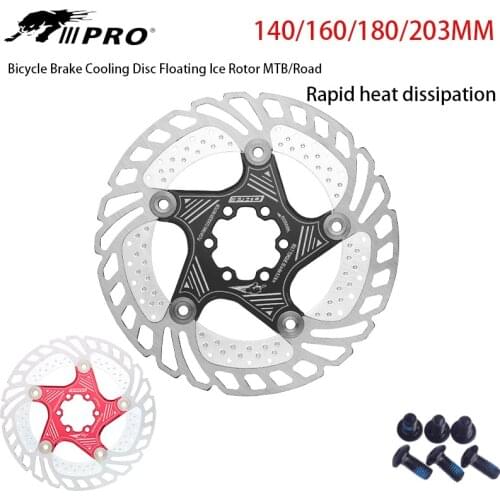 IIIPRO Mountain Bike Cooling Floating Brake Disc 140mm 160mm 180mm 203mm Bicycle Six Nail Aluminum Alloy Parts