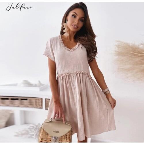 Однотонные летние платья JALIFUNI China At AliExpress