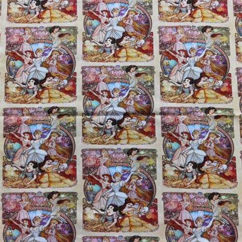 Disney Princess Collection Photo Frame Print 100% Cotton Fabric for Girl Clothes Hometextile Cushion Cover Needlework DIY