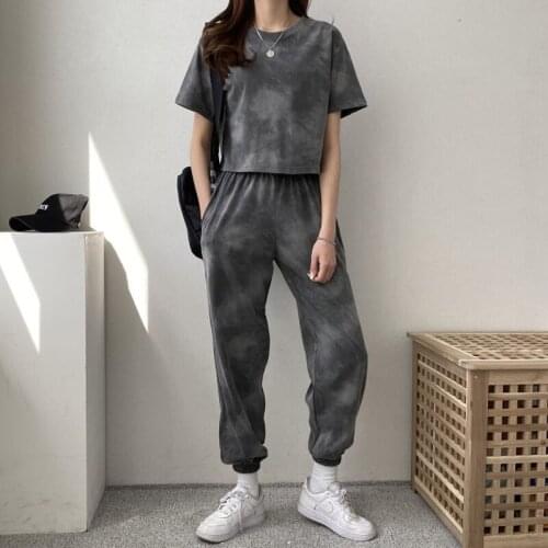 Two Piece Set 2021 Autumn Women Elastic Waist Pants and Short Sleeve T Shirt Suit Female Casual Tracksuits Loose Outfits