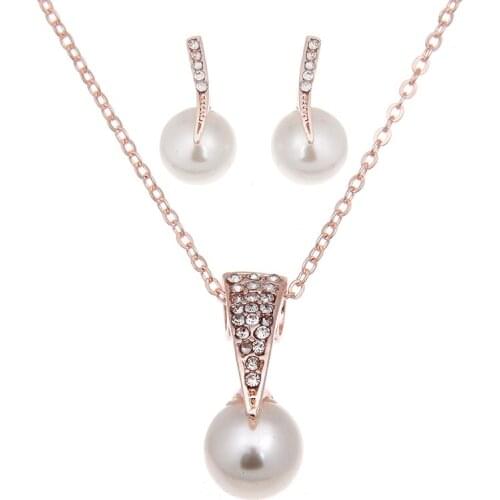 2020 New Fine Droplets Imitation Pearl Set Bride Full Crystal Necklace Earrings Set With Wedding Accessories Jewelry Sets