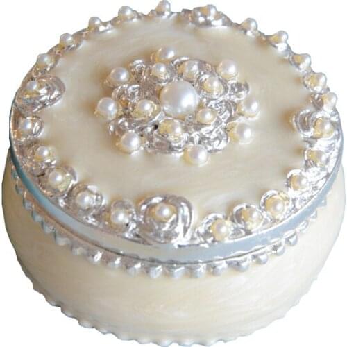 Round white pearl jewelry box decorative crafts wedding favor gift box vintage home decor storage Valentine/Mothers day gifts