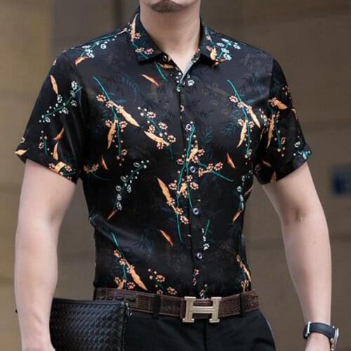 Summer Mens Clothing 2021 Real Silk Shirt For Mens Strench Smooth Cozy Beach Clothes Flowers Hawaiian Dress Oversize Huaband New