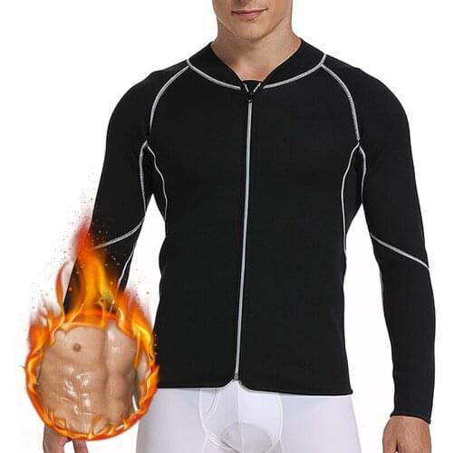 Men Hot Neoprene Shapewear Long Sleeve Sauna Suit Sweat Workout Shirt Zipper Tank Top for Weight Loss Waist Trainer Fitness Vest