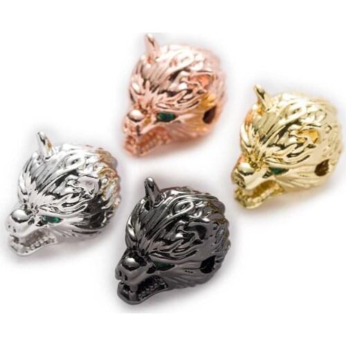 1 Piece Micro Inlays Zircon Wolf Shaped Copper Beads For Jewelry Making Women Children DIY Bracelet Necklace Findings 15x11mm