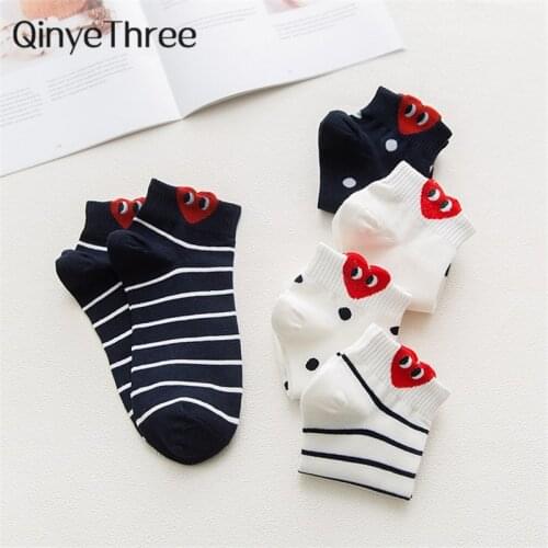 Kawaii Women 3D Ear socks Red Heart Pattern With Big Eyes Cute Campus Simple Basic Fresh Female Sokken Happy Socks Sweet Girls