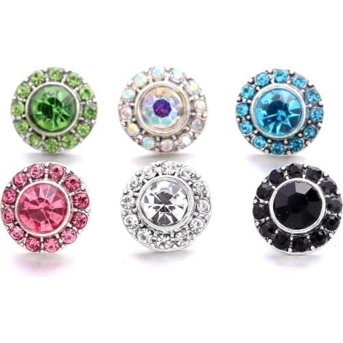 Flower Rhinestone Mini Buttons Charms 12mm Metal Snap Button for snap jewelry XH6009