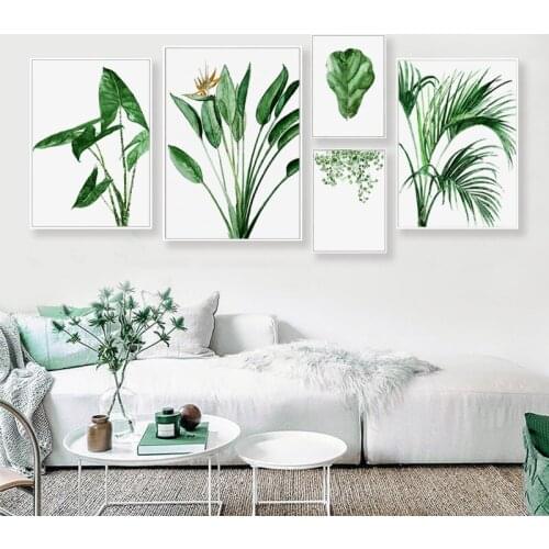 Minimalist Wall Art Canvas Print Poster Tropical Green Plant Landscape Painting Picture For Living Room Home Decor Aesthetic