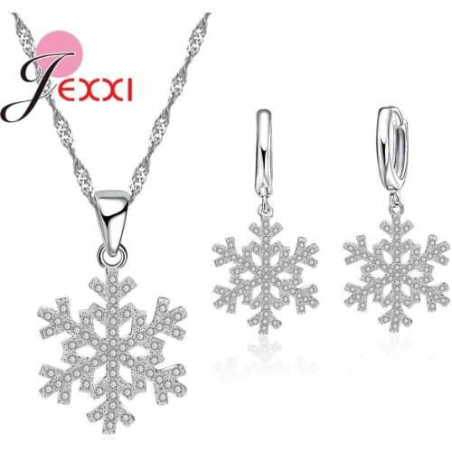 Trendy 925 Sterling Silver Bridal Jewelry Set For Women Snowflake Cubic Zirconia Pendants Necklace Earrings Sets