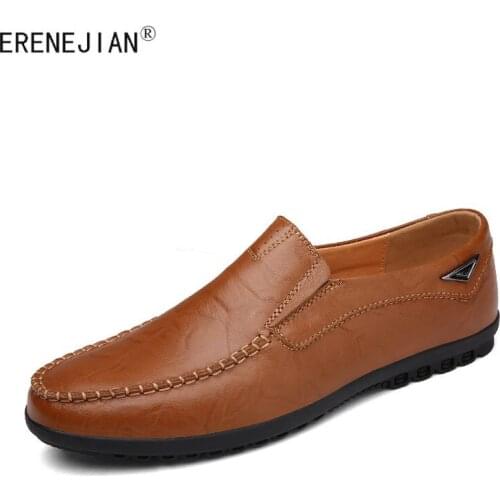 ERNEJIAN Mens Genuine Leather Loafers Light Weight Slip On Moccasins Soft Comfortable Driving Shoes Footwear Big Size 47