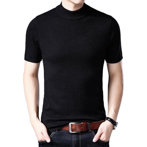 Man Sweater Turtleneck Jumper Short Sleeve Sweaters Male Solid Color Slim Fit Knit Shirt Free Shipping
