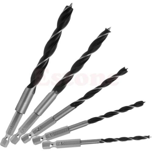 5pcs 1/4" Hex Shank Wood HCS Drill Bit Set Quick Change Metal Tools 4/5/6/8/10mm -Y103