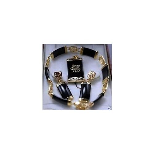 Wholesale fashion black Natural Stone lucky pendant Earrings Bracelet sets