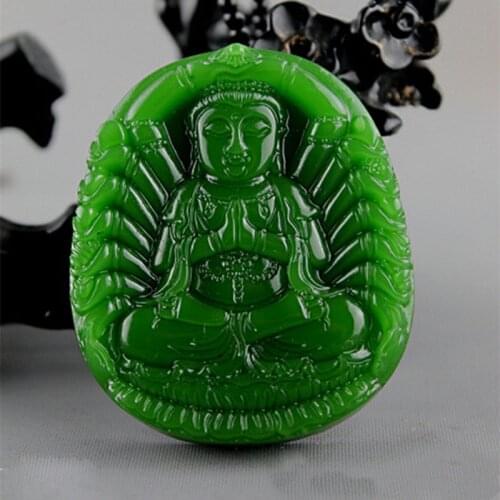 Natural Green Hand Carved Thousand Hand Guanyin Jade Pendant Fashion Jewelry Mens and Womens Guanyin Necklace