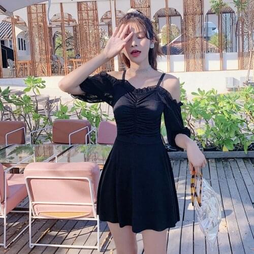 2020 New One Piece Swimsuit Solid Color Folds Swimsuit Women Vintage Swimwear Bathing Suit Beachwear Summer Swimskirt