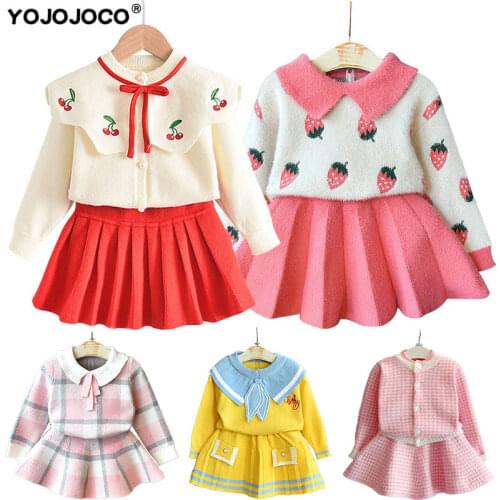 Baby girl clothes new female baby sweater set childrens plaid printing knit suit sweater girls warm sweater skirt two-piece