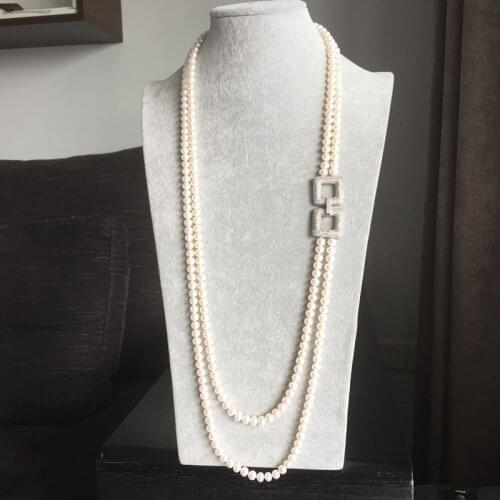 925 Sterling real Permanent natural Taihu freshwater pearl necklace nearly round 7-8mm 2row Length 31-35inch