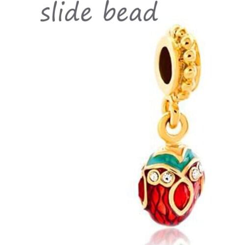 Fit Pandora charm bracelets Red Crystal Easter Faberge Egg Dangle Golden Charm Bracelet Spacers Beads for jewelry making
