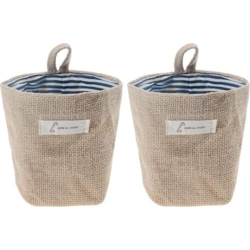 Mini Hanging Storage Bag Cotton Linen Small Organizer Storage Basket Decor Bin Bag for Room Wall Door Closet 2PCS