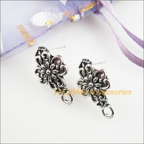 8 New Cross Findings Tibetan Silver Tone Flower Wire Earrings Hooks 10.5x19mm